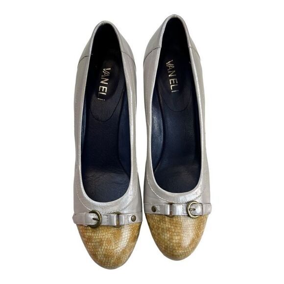 Vaneli Women's Cap Toe Slip On Pumps Wedge Heels Shoes Ivory White Gold Size 6.5 - Picture 2 of 8